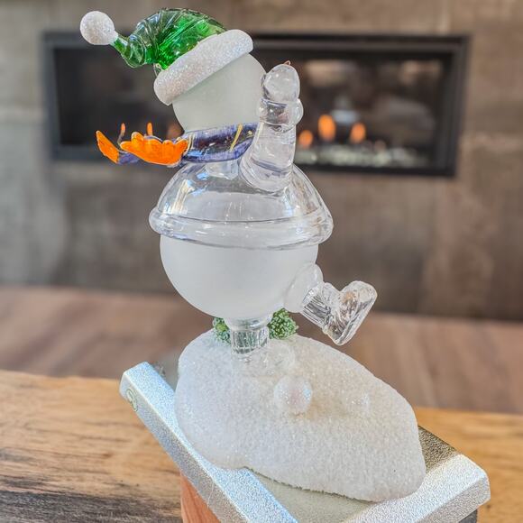 Festive Glass Like Acrylic Christmas Snowman Stocking Hanger Winter Scene Base - Picture 6 of 12